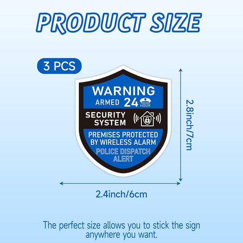 3PCS 24 2.8x2.4 Security Alarm System Sign for Home, Self-Adhesive Weatherproof Small Hours Warning Sticker, Safety