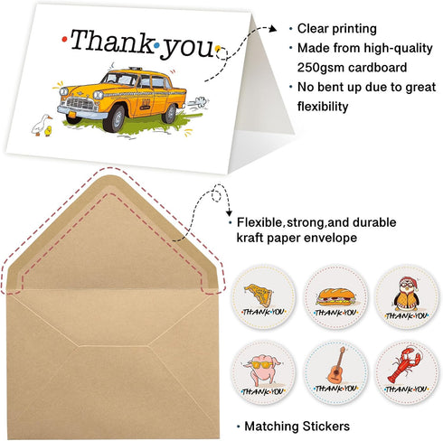 Tbwoet 48 Pack 4 6 Friend Funny Thank You Cards Wtih Envelopes & Stickers, Funny Greeting Note Blank Cards