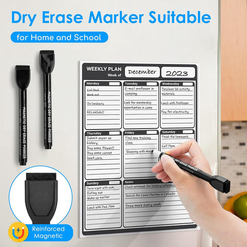 maxtek Black Fine Tip Magnetic Dry Erase Markers, Low Odor Whiteboard Markers with Eraser for Kids and Calendar Boards