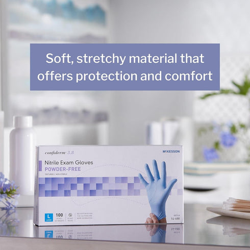 McKesson Confiderm 3.8C Nitrile Exam Gloves - Non-Sterile, Powder-Free, Blue, Large, 100 Count