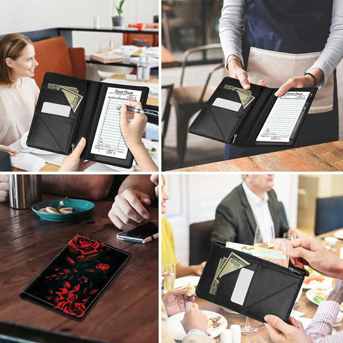 BREIDMKFM 7 Server Books for Waitress, Leather Waiter Book Server Wallet with Zipper Pocket, Storage Pockets