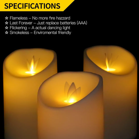 Novelty Place Flickering LED Candles - Lifelike Swinging Flame Battery Powered Realistic Flameless Candle