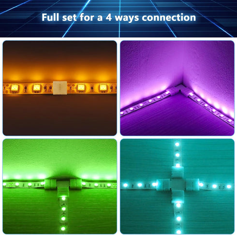 4-Pin 10mm RGB LED Light Strip Connectors, 100 Pieces Solderless and Gapless Adapter Terminal, Incl. Screw Clips, Cuttable T, L and X Shape for SMD 5050 RGB LED Strips Extension and Connection by PRECIHW