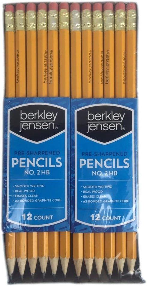 Berkley Jenson Pre-Sharpened Pencils No.2 HB Smooth Writing Real Wood, 96 Count