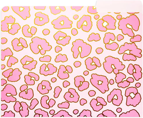 Paper Junkie 12 Pack Pink Leopard Decorative File Folders, Cute Gold Foil Print Office Supplies, Letter Size with 1/3
