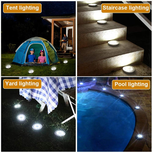 ZGWJ Solar Ground Lights, 8 LED Disk Lights for Outdoor Garden, Landscape, Lawn Pathway, 8 Pack, White