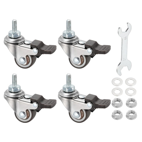 PATIKIL 1 Inch Mini Stem Casters Wheel with Brake, 4 Pack Low