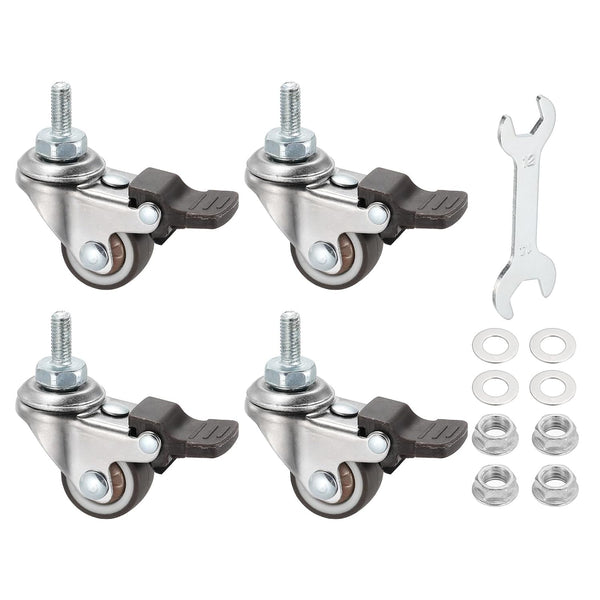 PATIKIL 1 Inch Mini Stem Casters Wheel with Brake, 4 Pack Low