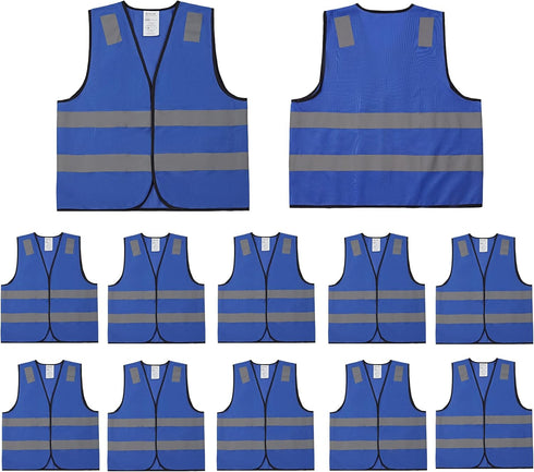 Blue Safety Vests 10 Pack - Reflective High Visibility Construction ANSI Class