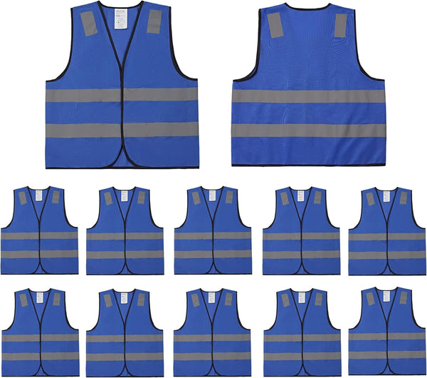 Blue Safety Vests 10 Pack - Reflective High Visibility Construction ANSI Class