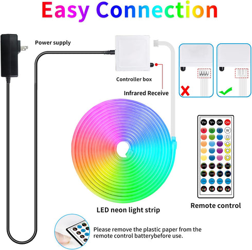 segrass 32.8ft IP65 24V LED neon Lights with Remote APP Control Waterproof Flexible Neon Strip Lights RGB Rope Lights