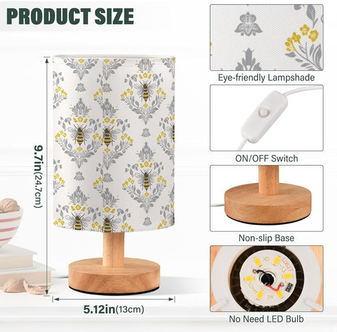 ALAZA Bedside Table Lamp for Bedroom Vintage Bees Nightstand LED Light Lamps with USB Port Linen Fabric Shade Table