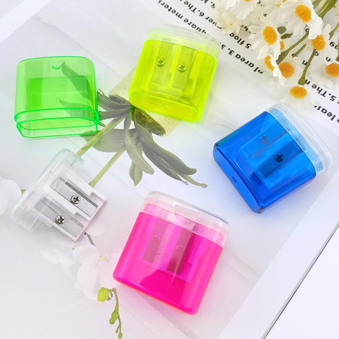 Cretty-Meet 4 PCS Handheld Pencil Sharpeners with Lid, Multicolor Dual Hole Manual Little Sharpener for Crayons