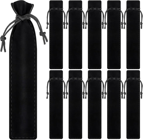 WFPLUS 50 Pieces Black Velvet Pen Pouch with Drawstring - Case Holder for Pen & Pencil Bag