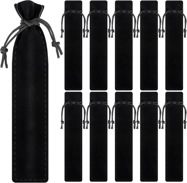 WFPLUS 50 Pieces Black Velvet Pen Pouch with Drawstring - Case Holder for Pen & Pencil Bag