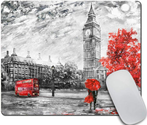 Gaming Mousepad Oil Painting Mouse Pad, Street View of London, Non-Slip Rubber Rectangle for Computers