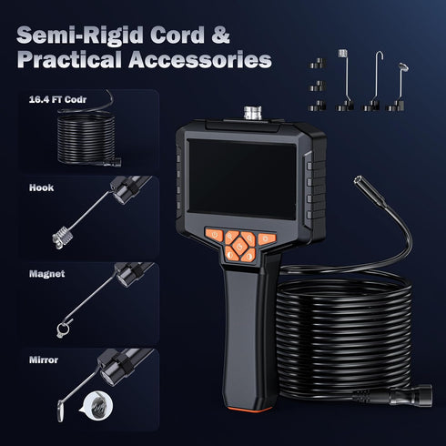 GinoCaco 50FT 4.3 8 1080P IP67 Borescope Camera with Light, Endoscope with Adjust Lights, Inspection Camera