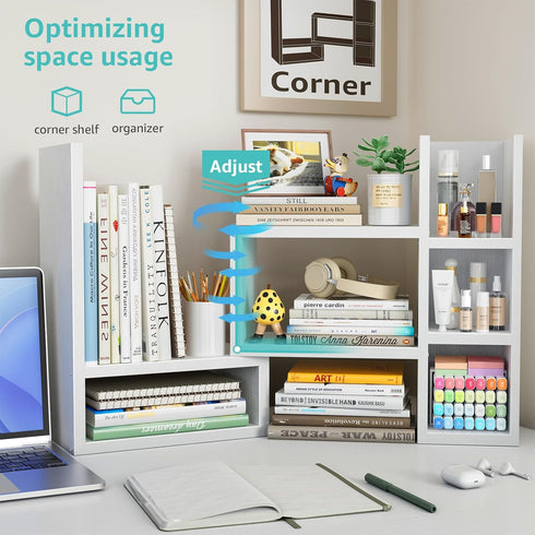 NUTIKAS Desk Shelves Desktop Organizer Shlef - White Office Organization for Top of Desk Organizers and Accessories