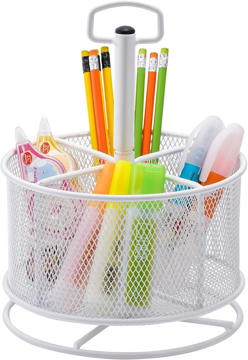 Marbrasse 360-Degree Rotating Mesh Desk Organizer, Multi-Functional Pen Holder with 4 Compartments for Home Office