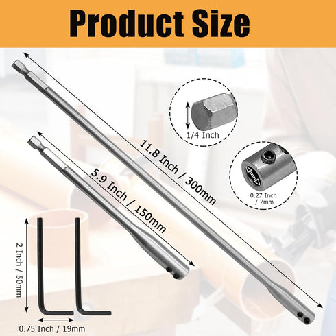 HARSKIYER 4 1/4 Inch Set, 6 12 Inch 2 Pcs Drill Bit Extension and Wood Spade Drill Bit Extender for Enhanced Reach