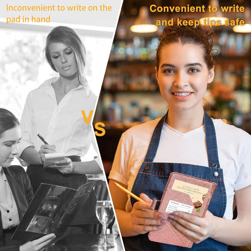Server Book for Waitress - Leather Waiter Book Server Wallet with Zipper Pocket, Cute Serving Book&Server Note Pads