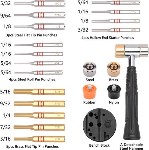 Set,Brass Set Set Set Hammer Set Pridefend Punch Punch and Roll Pin Punch Made of Solid Material Including Steel Pin