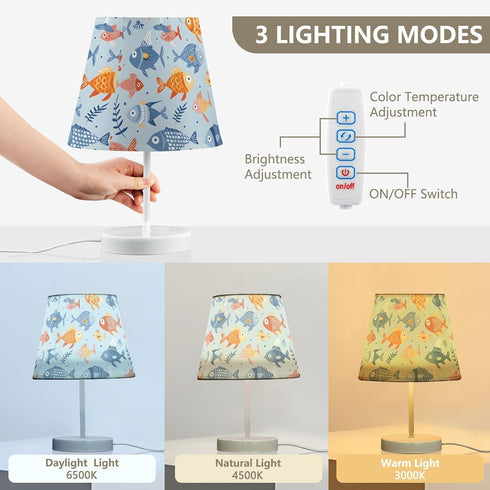 3 ALAZA Bedside Lamp Fish Blue Ocean Table Lamp for Bedroom Desk Lamp with USB Port LED Nightstand Color Temperatures