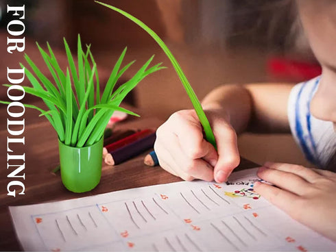 Youdepot Green Leaf Like Grass-Blade Pens, Neutral Pen with Cover, Easy Flow Black Ink, Pack of 25 School Supplies