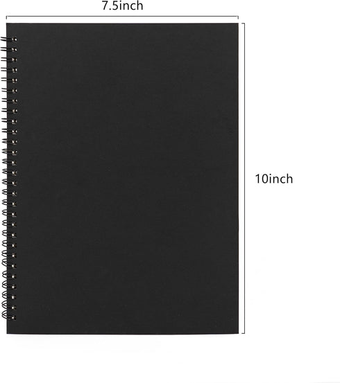 DSTELIN 10 inch x 7.5 inch, 100GSM, Blank Spiral Notebook, 3-Pack, Soft Cover, Sketch book, 120 Pages / 60 Sheets, (Black)