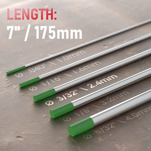 YESWELDER TIG Welding Tungsten Electrode Pure Tungsten 3/32" x 7" (Green, EWP) - 10 Pack