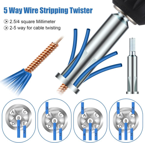 Feekoon Wire Twisting Tool, 3 Way/5 Way Wire Stripping Tool and Hex Shank Cable Twister for Power Drill