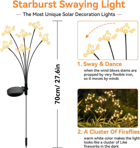 2 Pack JJGoo Solar Garden Lights, New Upgraded Solar Swaying Starburst Light, Waterproof Fireworks Outdoor Lights, Yard