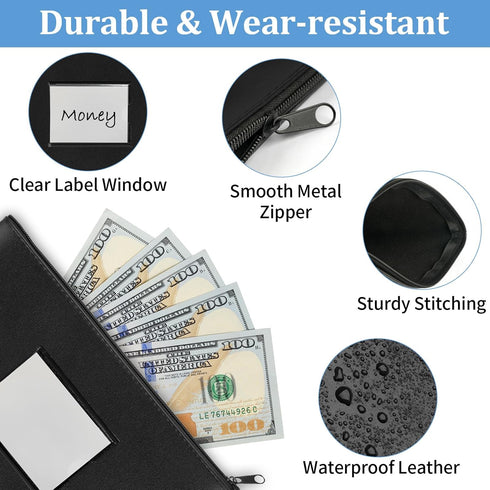 Hoiny 2 Pack 11 6.1 Inch Money Bags with Zipper, Bank Pouch with Label, x PU Leather Cash Deposit Holder for Coins