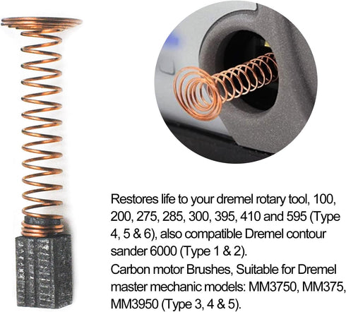 90930-05 Motor Carbon Brush for fits Dremel 100 200 285 300 395 410 595 (Type 4, 5 & 6), 6 PCS