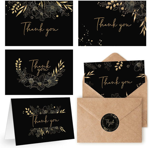 Oaken Leaford 108 Pack Pre-Folded Floral Thank You Cards with Envelopes & Stickers, 6