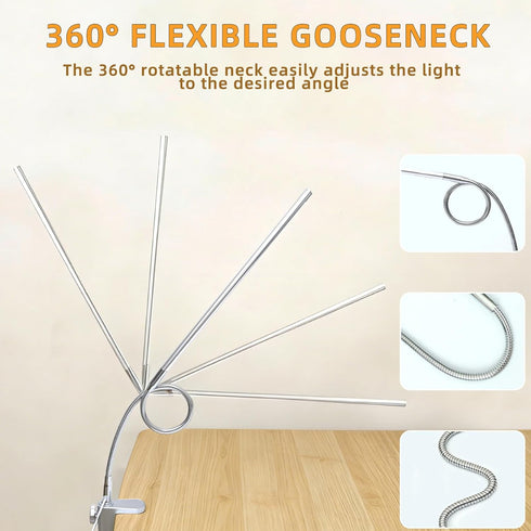 3 10 Space Aluminum LED Desk Lamp with Clamp, Clip on Light for Reading Study Desk Light Modes Brightness Flexible