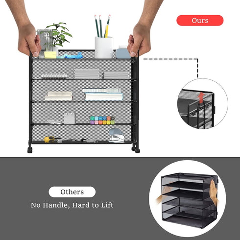 Letter Tray Paper Organizer, 5 Tier Black Mesh Desk Organizers, Stackable File Holder for Home Office