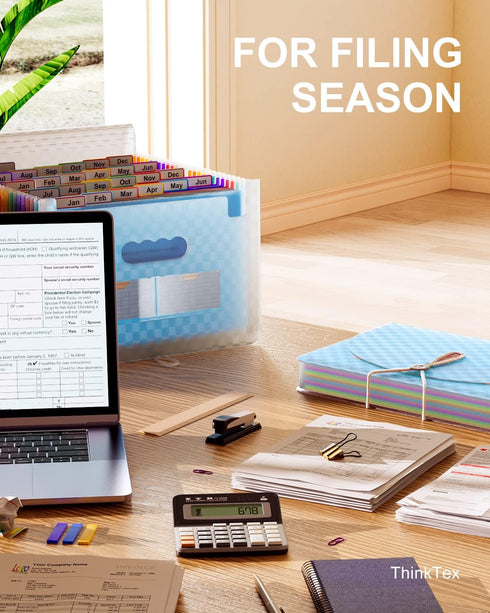 ThinkTex Accordion File Organizer, 26 Pockets Expanding File Folders, Monthly Bill Receipt Organizer, Blue