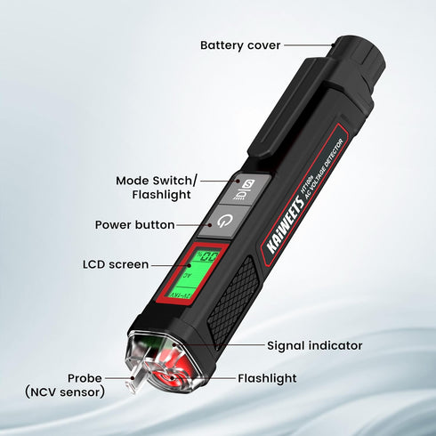 KAIWEETS Non-Contact Voltage Tester with Signal Percentage, AC 12V/70V-1000V, LCD Display, Wire Breakpoint Finder