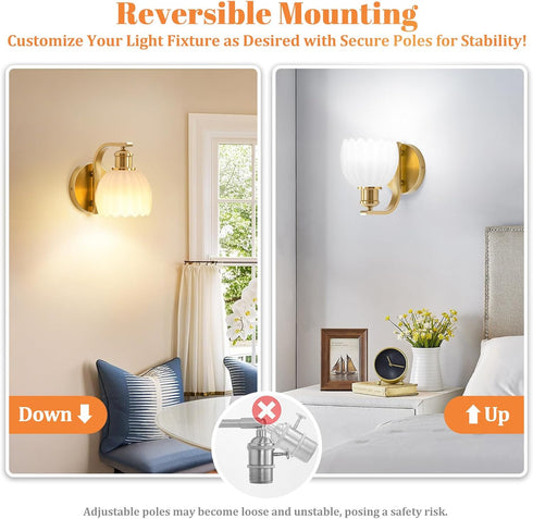 15 VerRon Rechargeable Battery Operated Wall Sconce with Milky White Glass Lampshade, Wireless Wall Scone Decor