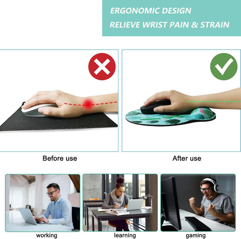 Mouse Pad with Wrist Support, Ergonomic Mouse Pad with Memory Foam Wrist Rest Cushion, Non-slip Rubber Base Gaming Mice Pad for Home Office Computer Laptop, Cactus by LIZPARE