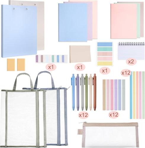 Colarr 54 Pieces Aesthetic School Supplies Set, Back to School Essentials Kit for High School and College (Morandi)