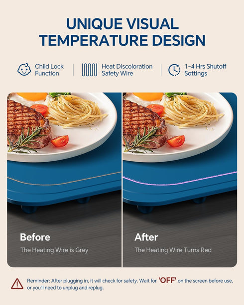 7 Settings, Food Warming Mat, Silicone Heating Tray with Temperature Quick Full Surface Heating Pad, Thermochromic
