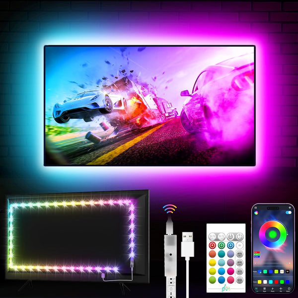 TV LED Backlight, 9.84ft LED Lights for 32-43in TV - RGB TV LED Lights with Music Sync Bluetooth APP and Remote