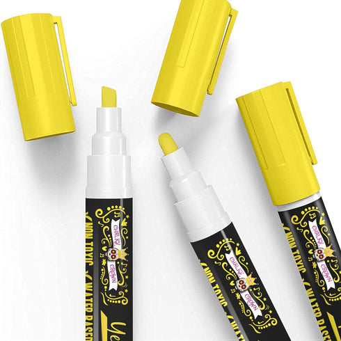 CHALKY CROWN Liquid Chalk Marker Pen, Dry Erase Marker for Chalkboard Signs, 6mm Reversible Tip, Yellow