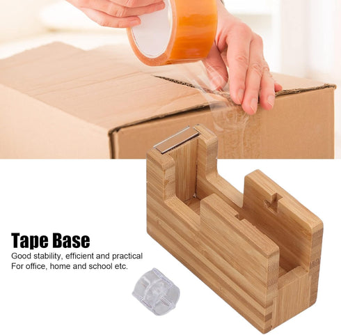 Pssopp Desktop Tape Dispenser, Mini Bamboo Wood Tape Cutter Holder, Adhesive Roll Base Stationery Tool
