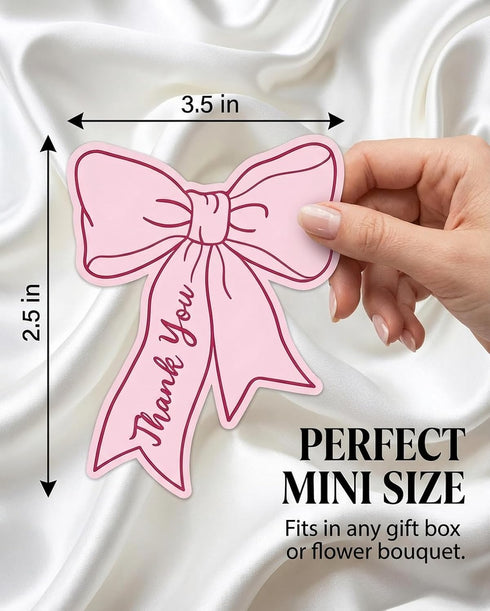 XOSQEF 200Pcs Packaging, 2.5 3.5" Pink Bow Thank You Cards Small Business, Cute Mini Thank You Cards for Bowknot Thank
