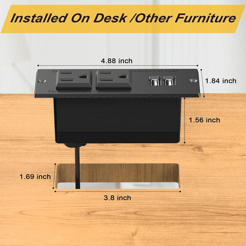 Kungfuking Recessed Power Strip - Conference Outlet Desktop Power Grommet with 2-Socket & 2-USB Ports