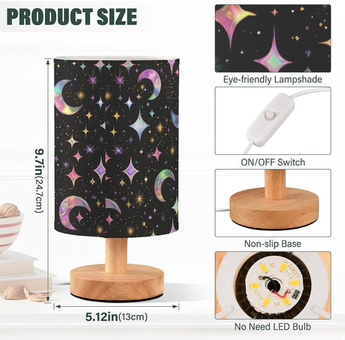 ALAZA Bedside Table Lamp for Bedroom Rainbow Starry Sky Moon Nightstand LED Light Lamps with USB Port Linen Fabric