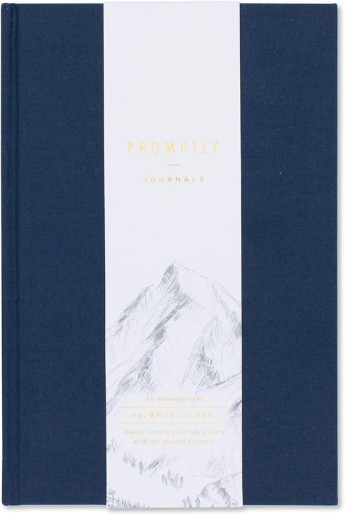 Promptly Journals My Autobiography: From Birth to Golden Years, Navy Blue Linen, Prompted Life Story Journal
